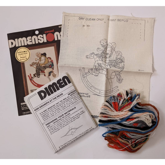 Vintage Norman Rockwell Crewel Embroidery Kit "Grandpa at the Reigns" 5" by 7" - Picture 3 of 9